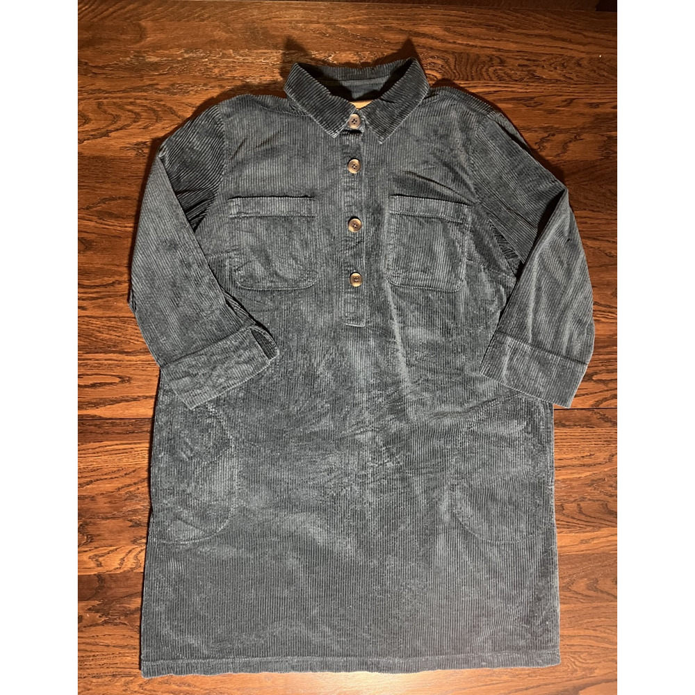 J. Jill Corduroy Sheath Navy Blue Dress pockets 3/4 sleeves Large
